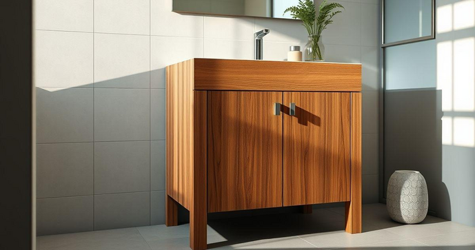 Gabinete de pia em madeira maci&ccedil;a: eleg&acirc;ncia e durabilidade para seu banheiro
