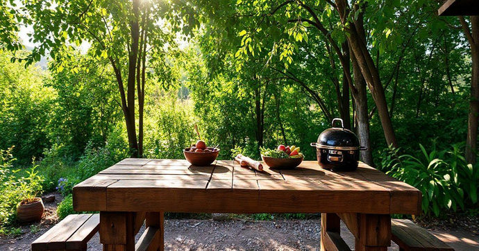 Mesa de madeira r&uacute;stica para churrasqueira: 7 ideias incr&iacute;veis