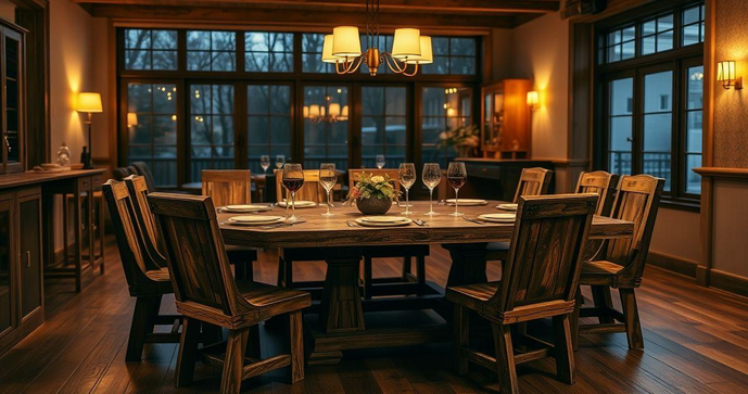 Mesa de madeira r&uacute;stica 8 lugares transforma sua sala de jantar em um espa&ccedil;o acolhedor e elegante