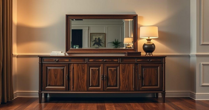 Aparador de madeira com espelho: eleg&acirc;ncia e funcionalidade para sua decora&ccedil;&atilde;o