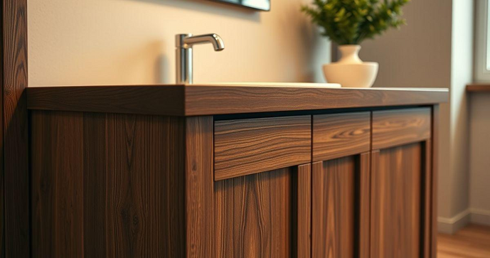 Gabinete de pia madeira maci&ccedil;a transforma seu banheiro com eleg&acirc;ncia e durabilidade