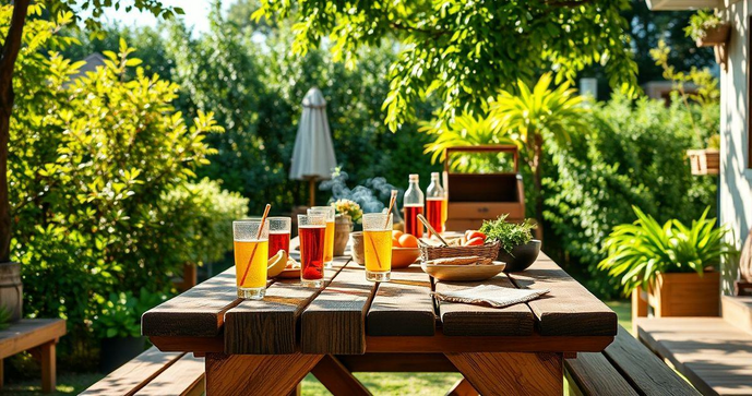 Mesa de madeira r&uacute;stica para churrasqueira como a escolha perfeita para sua &aacute;rea externa