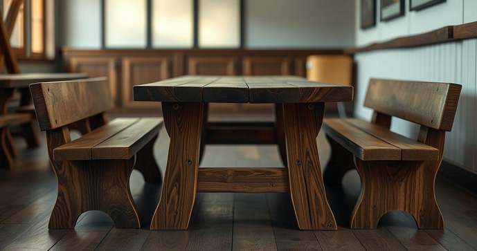 Mesa rústica com bancos transforma seu espaço: descubra como escolher e decorar